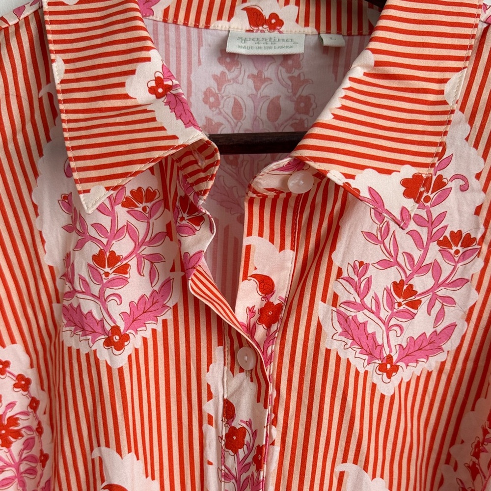 Spartina 449 Orange/Coral and Pink Floral Long Marianne Shirt Dress - Picture 5 of 12